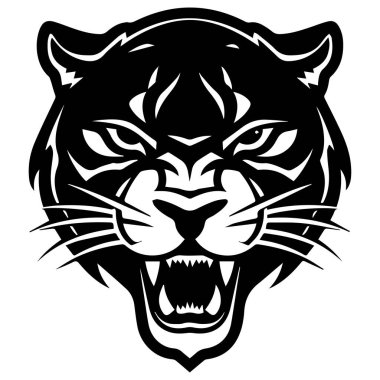 Fierce Black Panther Head Illustration with Intense Expression and Sharp Features for Bold Design Projects