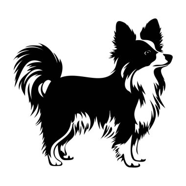 Silhouette of a Playful Small Dog Standing Proudly with Fluffy Fur and Pointed Ears in a Minimalist Style for Design and Decoration Purposes