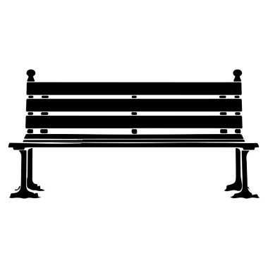 Black silhouette illustration of a classic park bench designed for outdoor seating in public spaces, perfect for relaxation and leisure moments