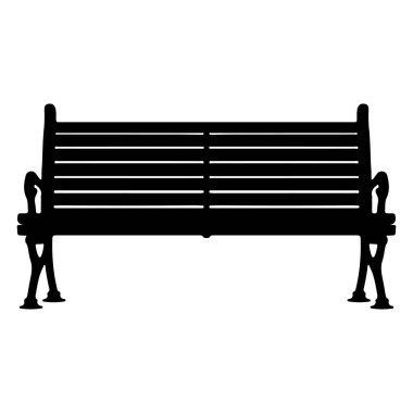 Simple Black Silhouette of a Park Bench with Stylish Armrests and Vertical Slats for Urban Landscape and Outdoor Scene Design