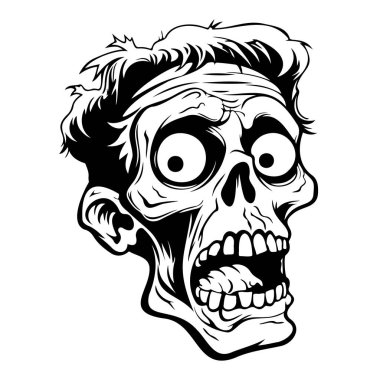 Scary Classic Zombie Head Icon with Detailed Features, Wide Eyes and Open Mouth, Perfect for Halloween or Horror Themes