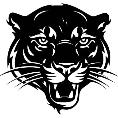 Fierce Black Panther Head Illustration with Intense Expression and Detailed Features for Creative Uses in Design and Marketing