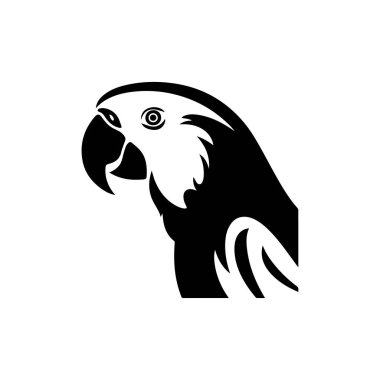 Black and White Abstract Illustration of a Parrot Head with Stylized Features and Clean Lines for Graphic Design Use