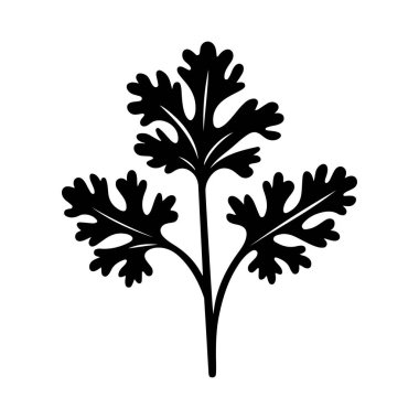 Black silhouette of a single herb leaf design with intricate details and bold shapes suitable for culinary or botanical themes