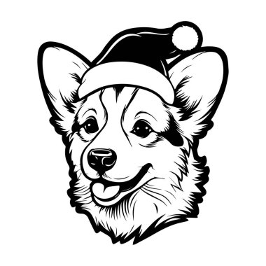 Cute cartoon corgi dog wearing a festive Santa hat, suitable for holiday decorations and cheerful greeting card designs