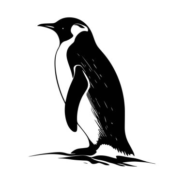 Elegant Black and White Illustration of a Penguin Standing on Snowy Surface with a Simple Yet Captivating Design for Creative Projects