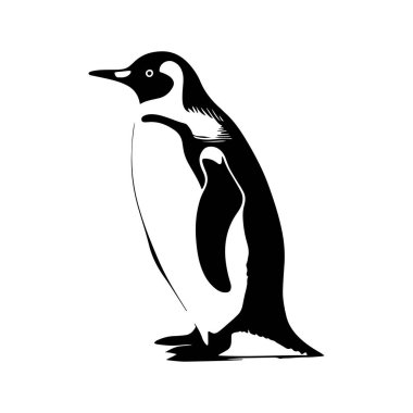 Elegant Black and White Illustration of a Standing Penguin with Unique Features and Smooth Lines for Artistic and Educational Use