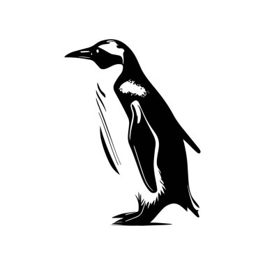 Elegant Black and White Illustration of a Standing Penguin in Minimalist Style for Creative Projects and Nature Themes