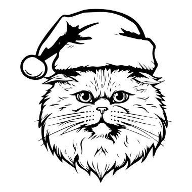 A Playful Cat Wearing a Santa Hat with Whimsical Expression Perfect for Holiday and Christmas Themes in Illustrations and Designs