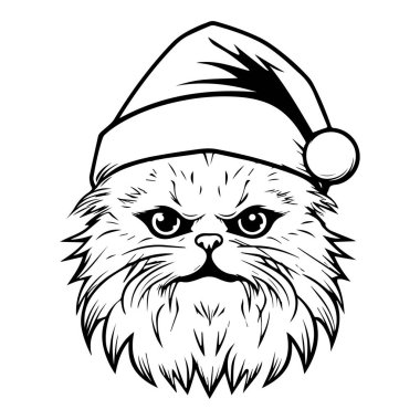 Adventurous Cat in Santa Hat with Fierce Expression for Holiday Festivities and Celebrations, Perfect for Seasonal Cards and Decorations