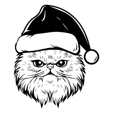 Cute Cat Illustration with Christmas Hat for Holiday Decoration and Festive Themes