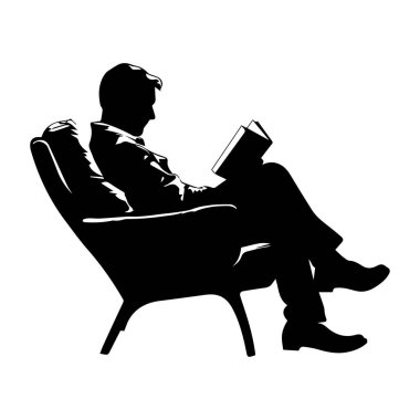 Man Reading Book in Cozy Armchair Silhouette, Quiet Moment, Relaxing Indoor Atmosphere, Peaceful Escape, Literature Enthusiast, Calm Environment