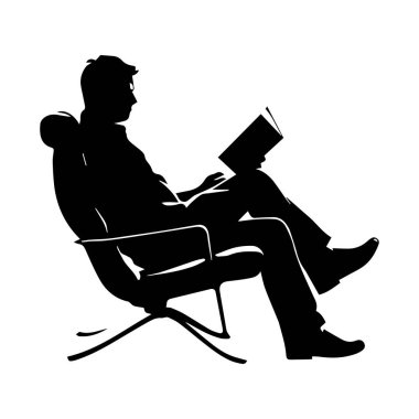 Black silhouette of a person reading a book while sitting comfortably in a modern chair in a minimalist indoor setting