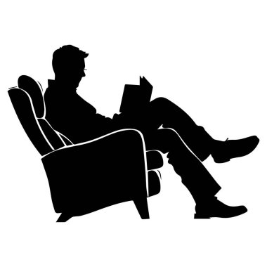 Silhouette of a Man Reading a Book While Sitting in a Comfortable Armchair at Home in a Relaxed and Peaceful Environment