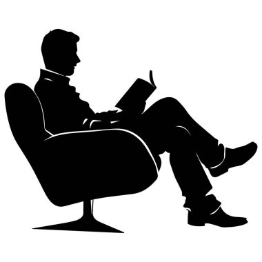 Silhouette of a Man Reading a Book While Sitting Comfortably in a Modern Chair with Relaxed Body Language and Thoughtful Expression
