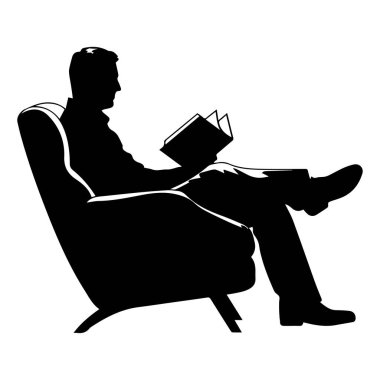 Silhouette of a Man Sitting in an Armchair Reading a Book in a Cozy Indoor Setting for Relaxation or Leisure Activities