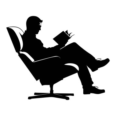 Silhouette of a Man Reading a Book While Sitting in an Elegant Armchair Relaxing at Home or Office