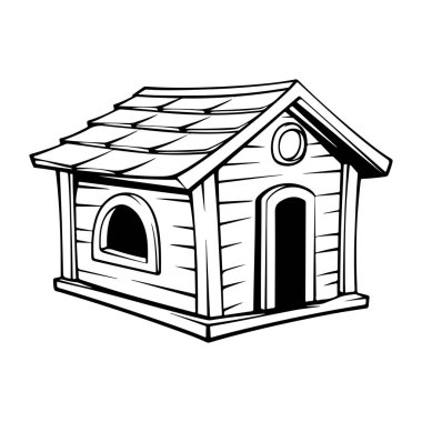 Simple Outline of a Dog House with Roof and Window for Pet Shelter, Cute Design for Illustrations and Graphics