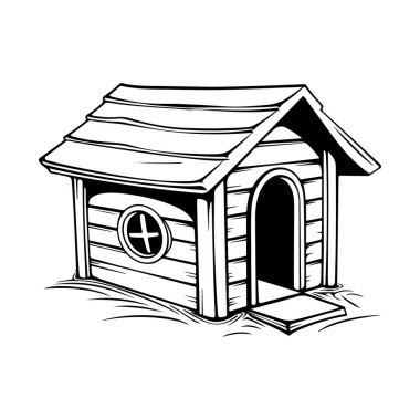 Hand-Drawn Illustration of a Cozy Doghouse in a Simple Style for Pet-Themed Designs and Crafts