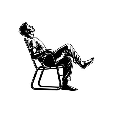 Man Sitting Relaxed in Chair, Enjoying Leisure Time, Black and White Vector Illustration for Relaxation, Comfort, and Lifestyle Themes