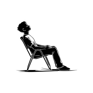 Silhouette of a Young Man Relaxing in a Chair with a Calm Expression During Leisure Time in Minimalistic Style