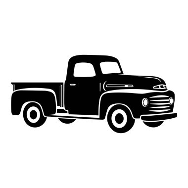 Classic Vintage Pickup Truck Silhouette Design for Retro Transportation and Automotive Enthusiasts in Black and White Style