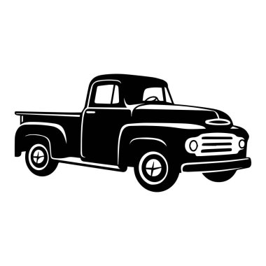 Classic Retro Pickup Truck in Black Silhouette for Vintage Theme and Nostalgic Design Inspiration