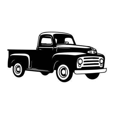 Classic Pickup Truck Illustration in Black Silhouette Style for Retro and Vintage Themes