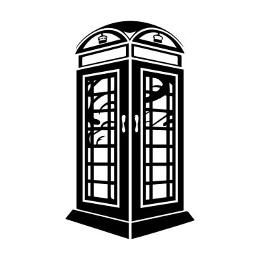 Black silhouette of an iconic telephone booth showing intricate design elements and vintage charm suitable for various creative projects