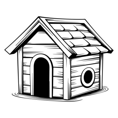 Charming Hand-Drawn Dog House Illustration with Detailed Roof and Window Design for Pet Lovers and Animal Enthusiasts