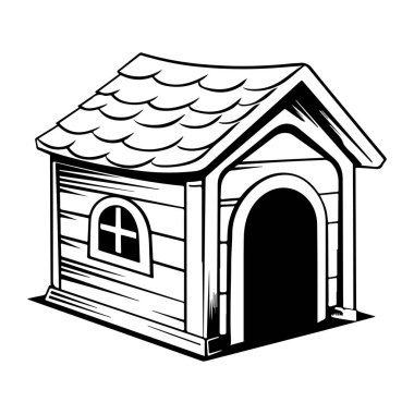 Hand-drawn illustration of a cozy wooden house with a sloped roof and a doorway, suitable for various design projects and creative uses.
