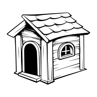 Detailed Illustration of a Wooden Dog House with Classic Design Elements and Simple Architecture