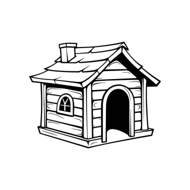 Hand-drawn rustic dog house illustration in a simple black and white style suitable for various design projects and pet-related themes