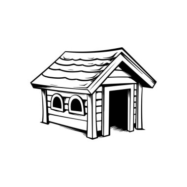 Hand-drawn illustration of a wooden house with a sloped roof and window for creative projects and design use in print or digital formats