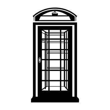 Classic British Phone Box Silhouette Design in Black and White for Urban and Vintage Themes in Print and Digital Media