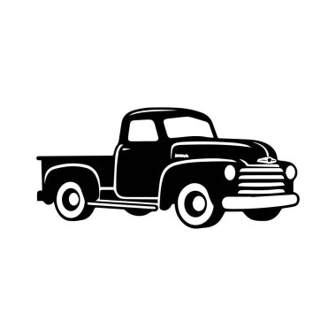 Vintage black silhouette of a classic pickup truck with simple lines, ideal for automotive designs and retro-themed art projects