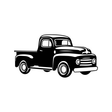 Classic Black Pickup Truck Icon on White Background for Graphic Design and Automotive Illustrations