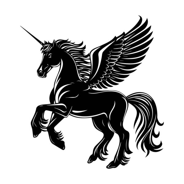 Majestic Black Unicorn with Wings, Symbol of Fantasy and Enchantment, Perfect for Illustrations and Creative Designs