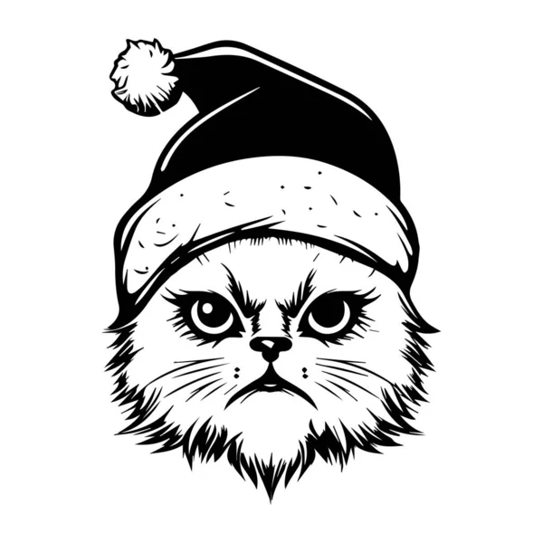 Cute Cat Wearing Santa Hat Illustration for Holiday Fun and Festive Cheer