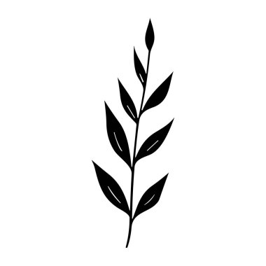 This image features an elegant black silhouette of a leafy plant stem, showcasing delicate leaves and buds, ideal for nature and design themes.