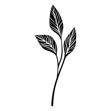 This elegant black silhouette features a leafy stem with intricate vein patterns, perfect for use in nature-inspired designs and illustrations.