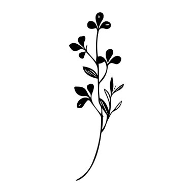 This elegant black silhouette of a leafy branch captures the simplicity and beauty of nature, perfect for minimalist art and design projects.
