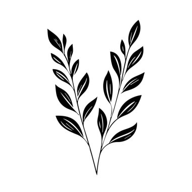 This elegant monochrome illustration features two branches with delicate leaves, ideal for nature-inspired projects or minimalist designs.