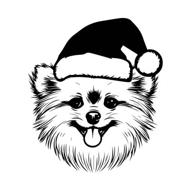 Adorable Pomeranian dog wearing a Santa hat brings festive cheer and warmth. Perfect illustration for holiday decorations and joyful celebrations.