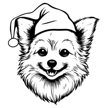 This charming cartoon dog features a joyful expression and wears a Santa hat, perfect for holiday themes and seasonal illustrations.