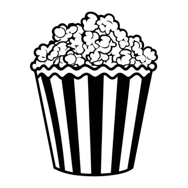 Enjoy the delightful sight of a classic striped popcorn box filled to the brim with fluffy white popcorn, perfect for any movie night.