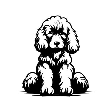 This charming illustration features a cute dog sitting down with fluffy fur and expressive eyes, perfect for dog lovers and art enthusiasts alike.