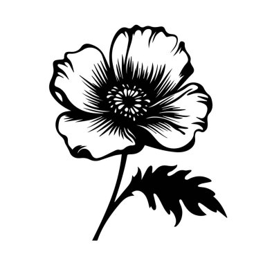 This elegant black line drawing features a delicate flower with intricate petal details and a graceful stem, perfect for art and decor.