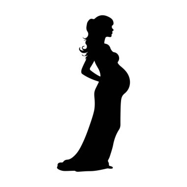 This artistic silhouette depicts a pregnant woman in an elegant dress, capturing the beauty and anticipation of motherhood in a serene manner.