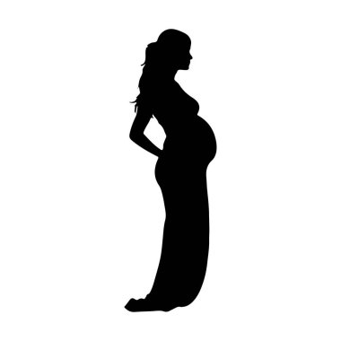 This elegant silhouette captures the beauty of pregnancy, showcasing a woman in a flowing gown gracefully posing with her hands on her belly, reflecting joy and anticipation.
